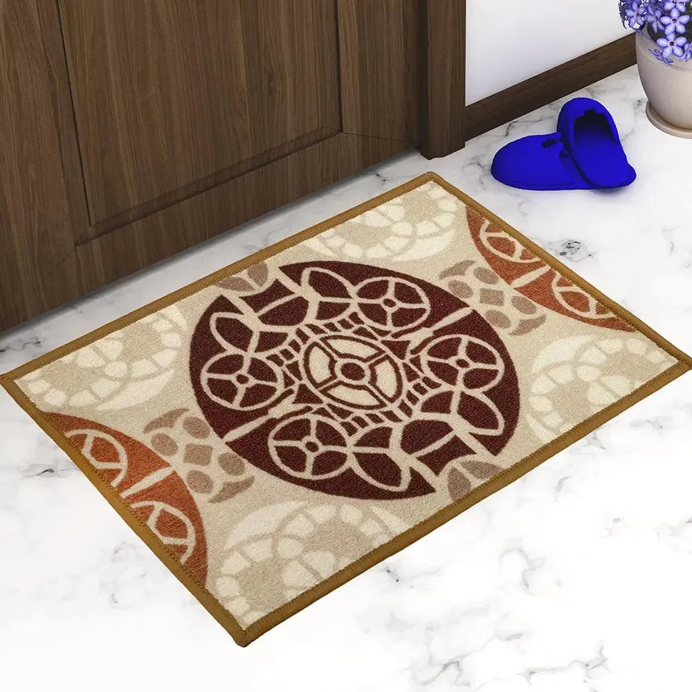 Maroon & Beige Ethnic Circular Printed Premium Doormat (14 X 22 )Inches Single Piece
