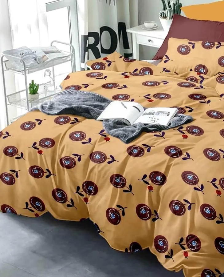 Maroon Bright Floral Double Bedsheet With 2 Pillow Covers (Yellow)