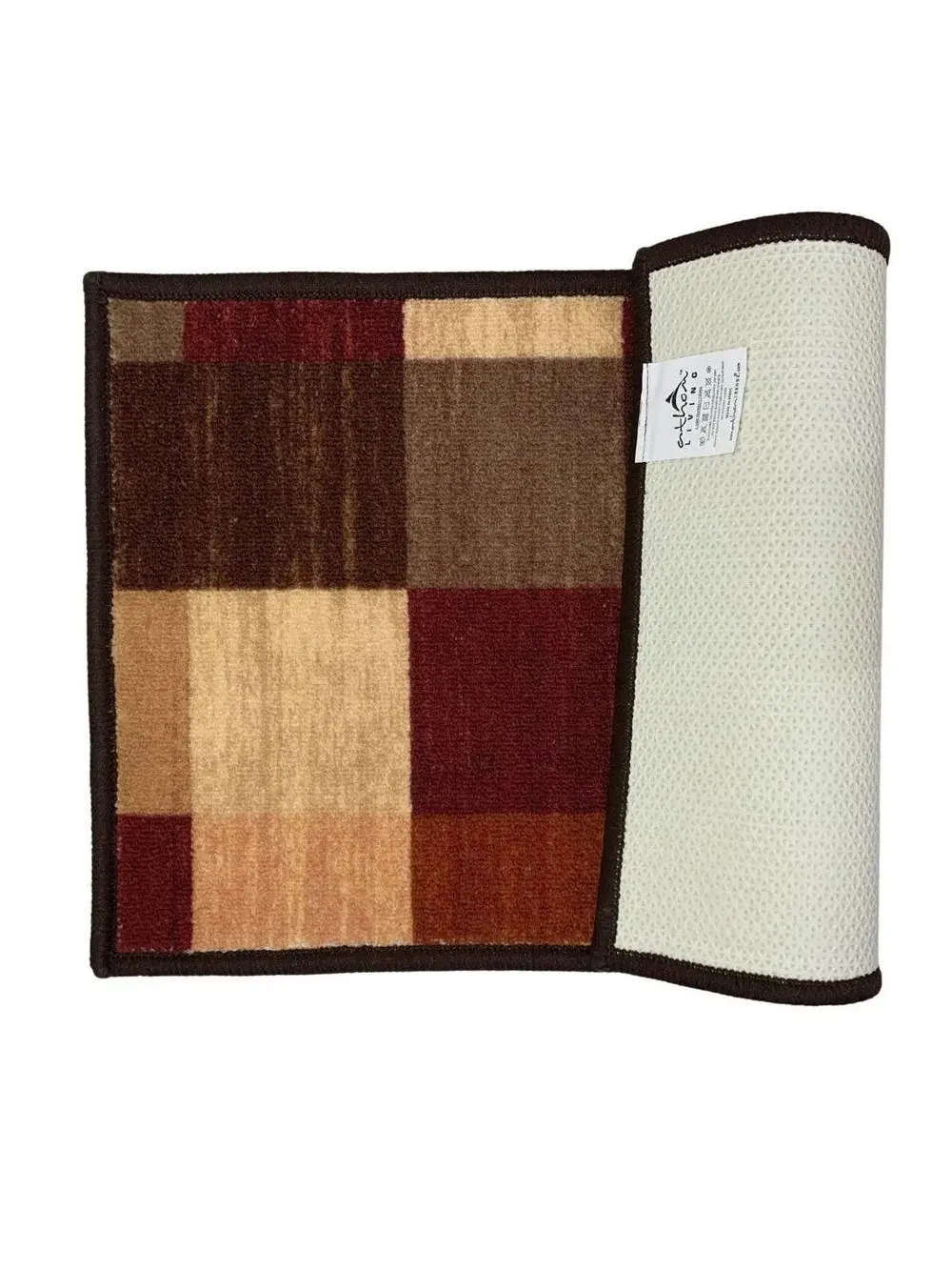 Maroon Color Blocked Printed Premium Doormat (14 X 22 )Inches