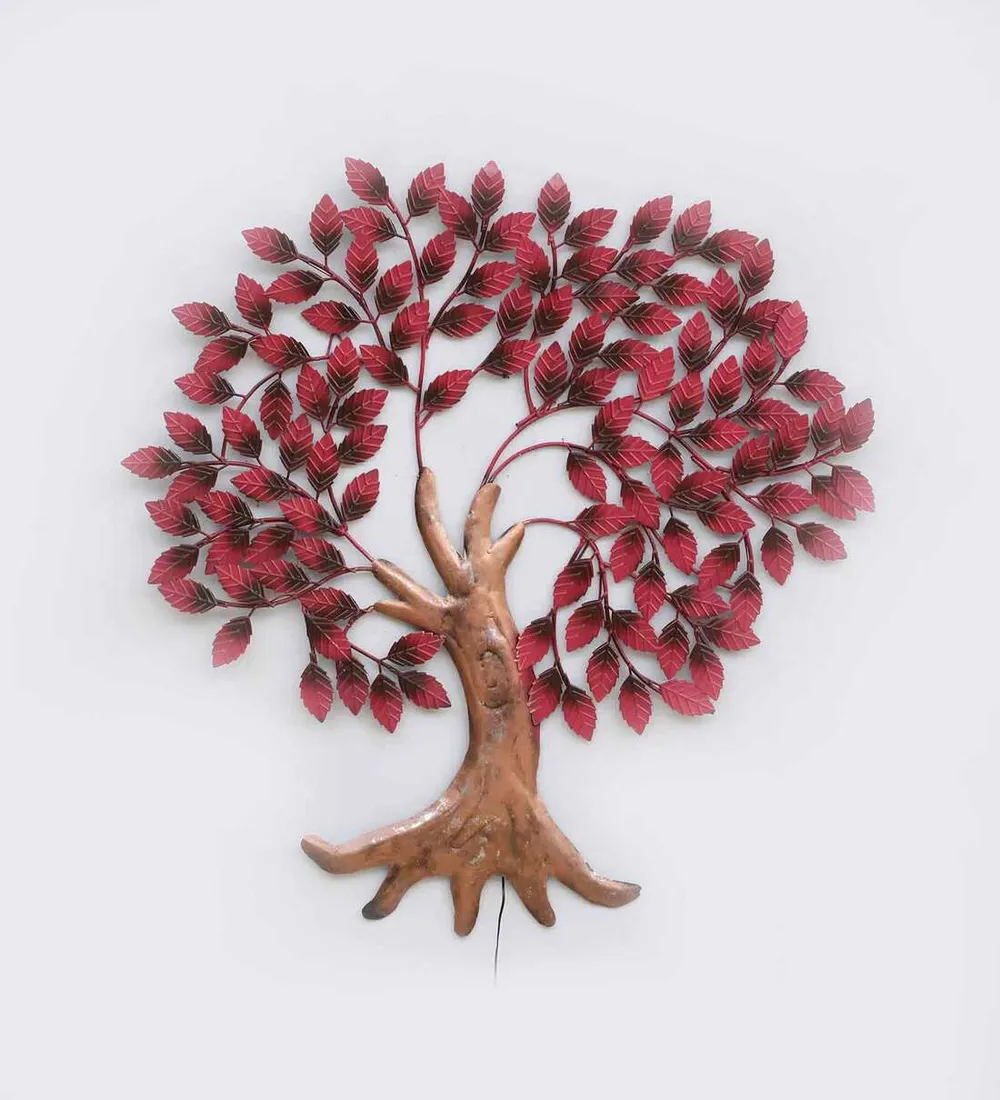 Maroon Enchanting Tree Backlit Metal Wall Art