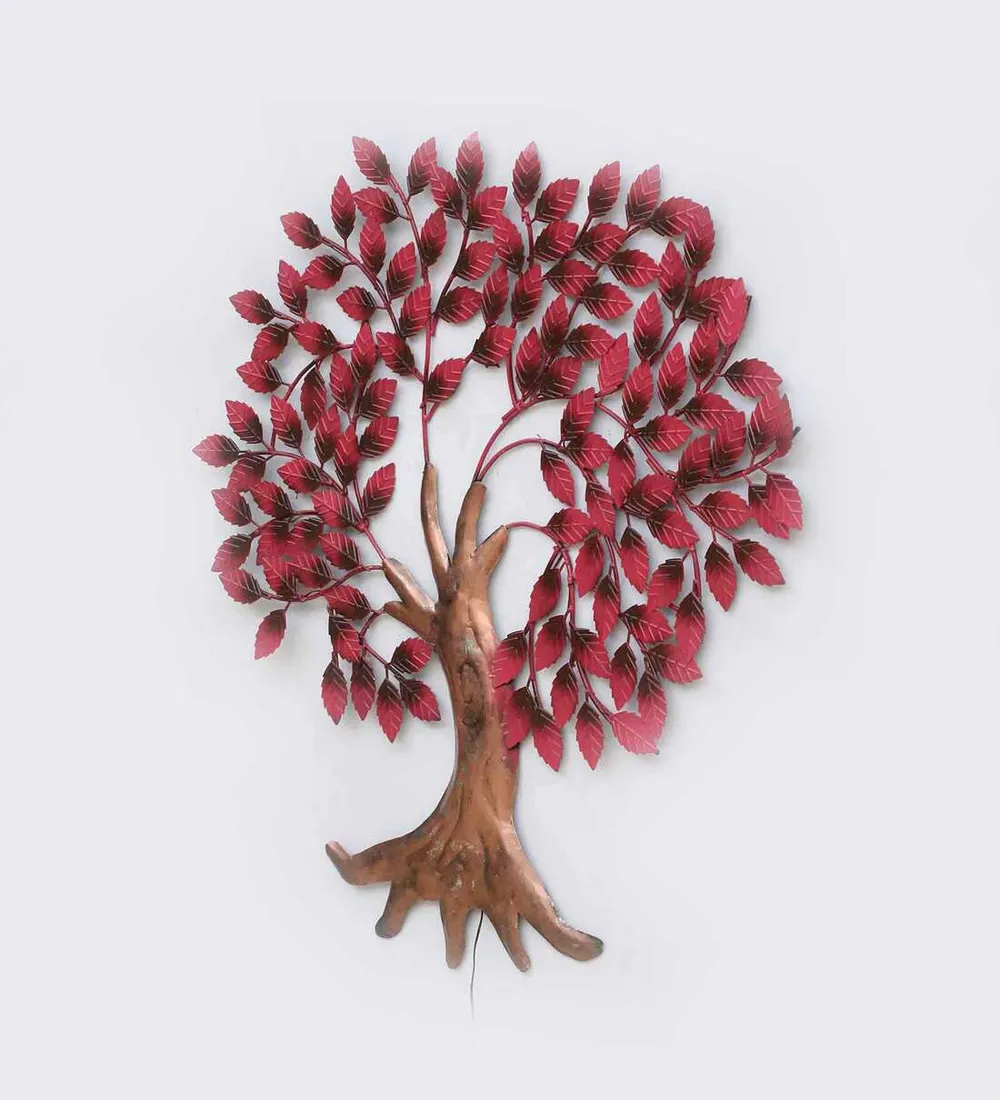 Maroon Enchanting Tree Backlit Metal Wall Art
