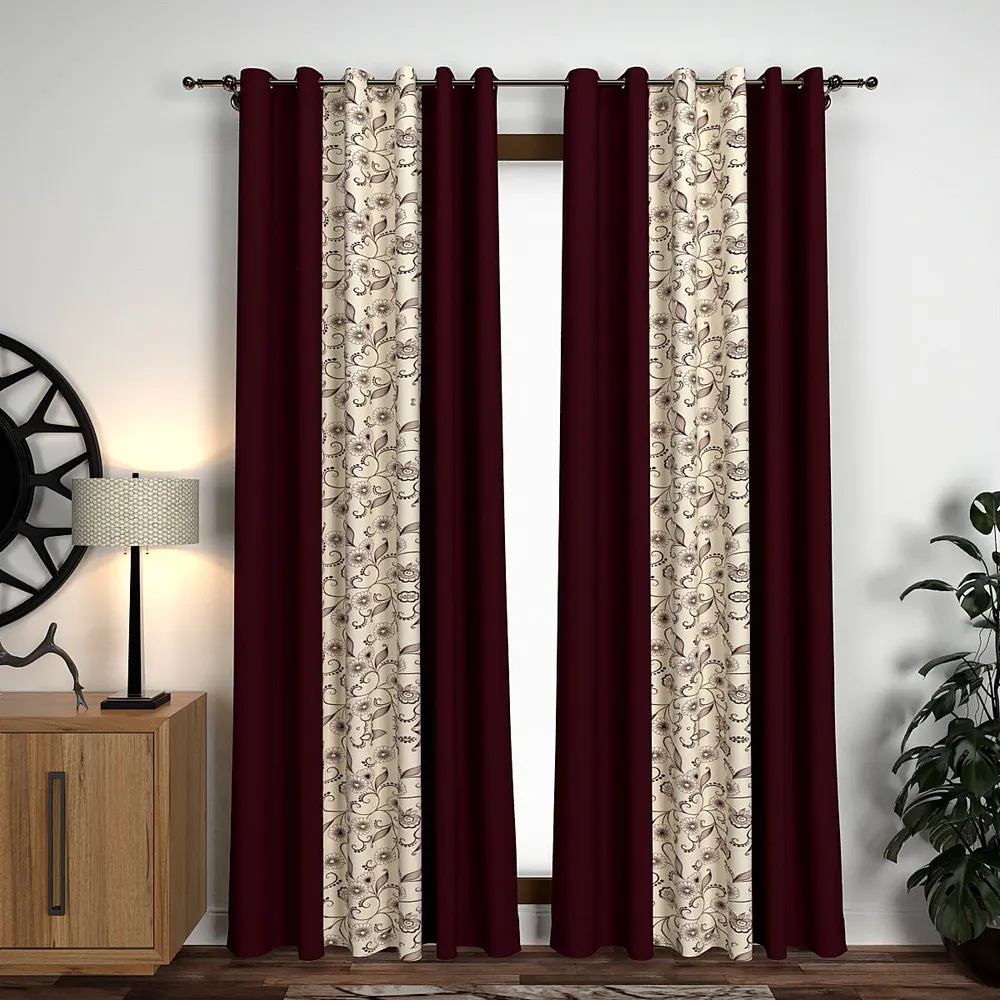 Maroon Floral Layered Designer Door Curtain Medium Single Piece (7ft)