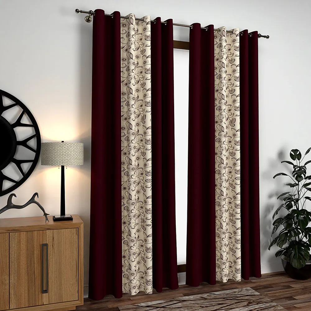Maroon Floral Layered Designer Window Curtain