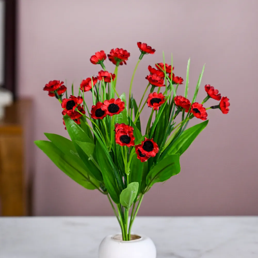 Maroon Goldstrum Artificial Flower Bunch With Pot Single Piece