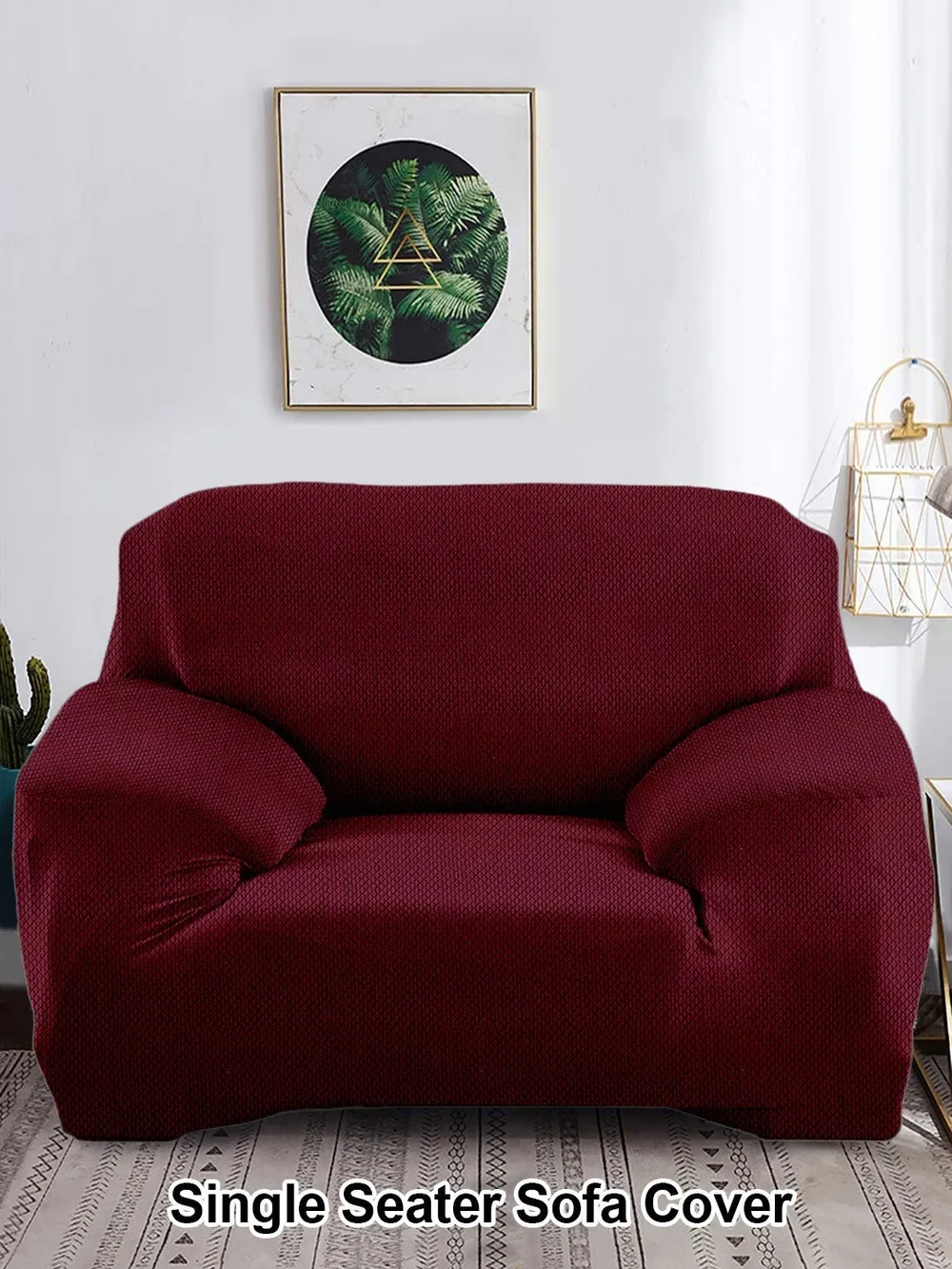 Maroon Jacquard Sofa Cover Pack of 1 One Seater Sofa Slipcover