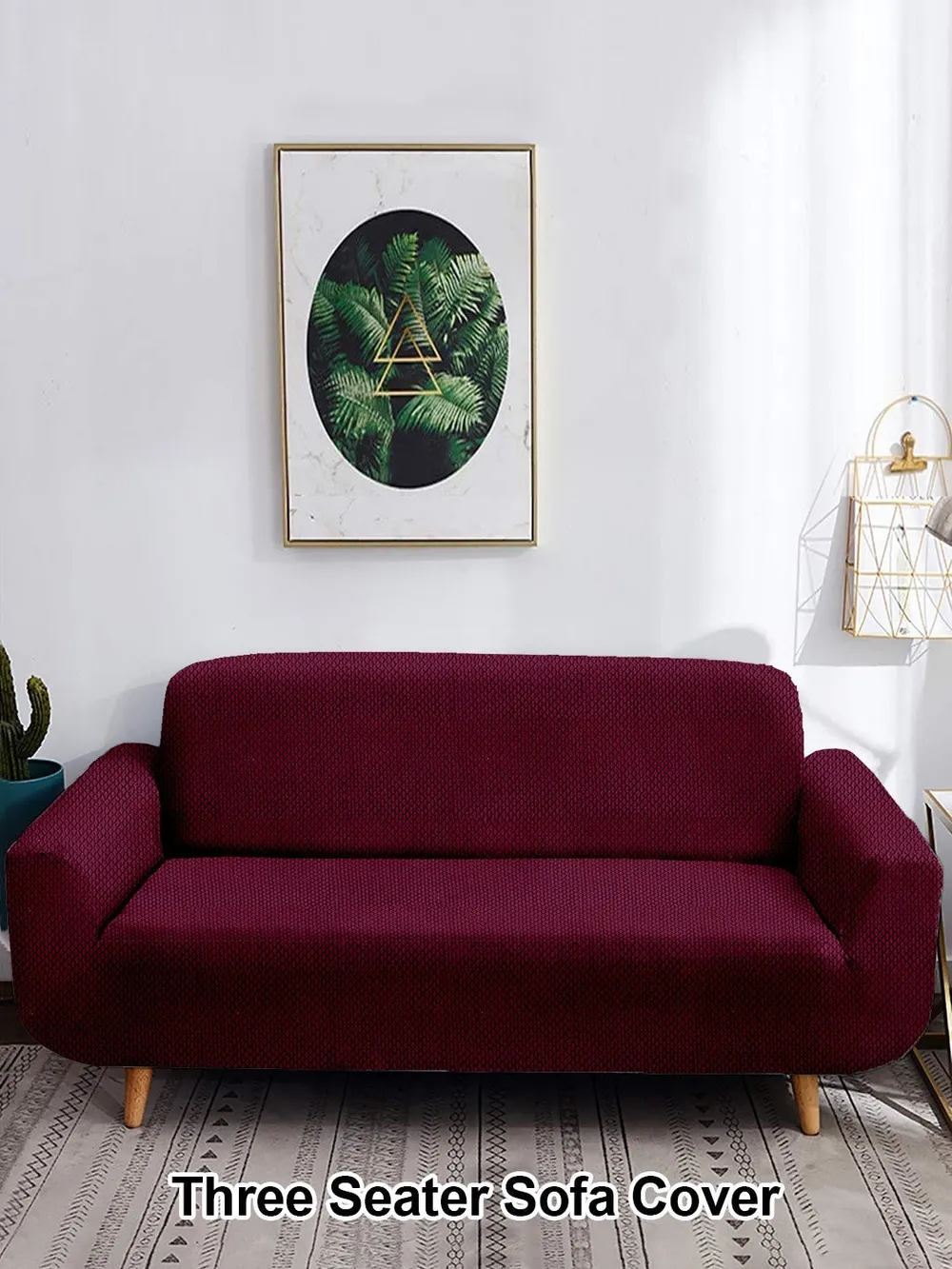 Maroon Jacquard Sofa Cover Pack of 1 One Seater Sofa Slipcover