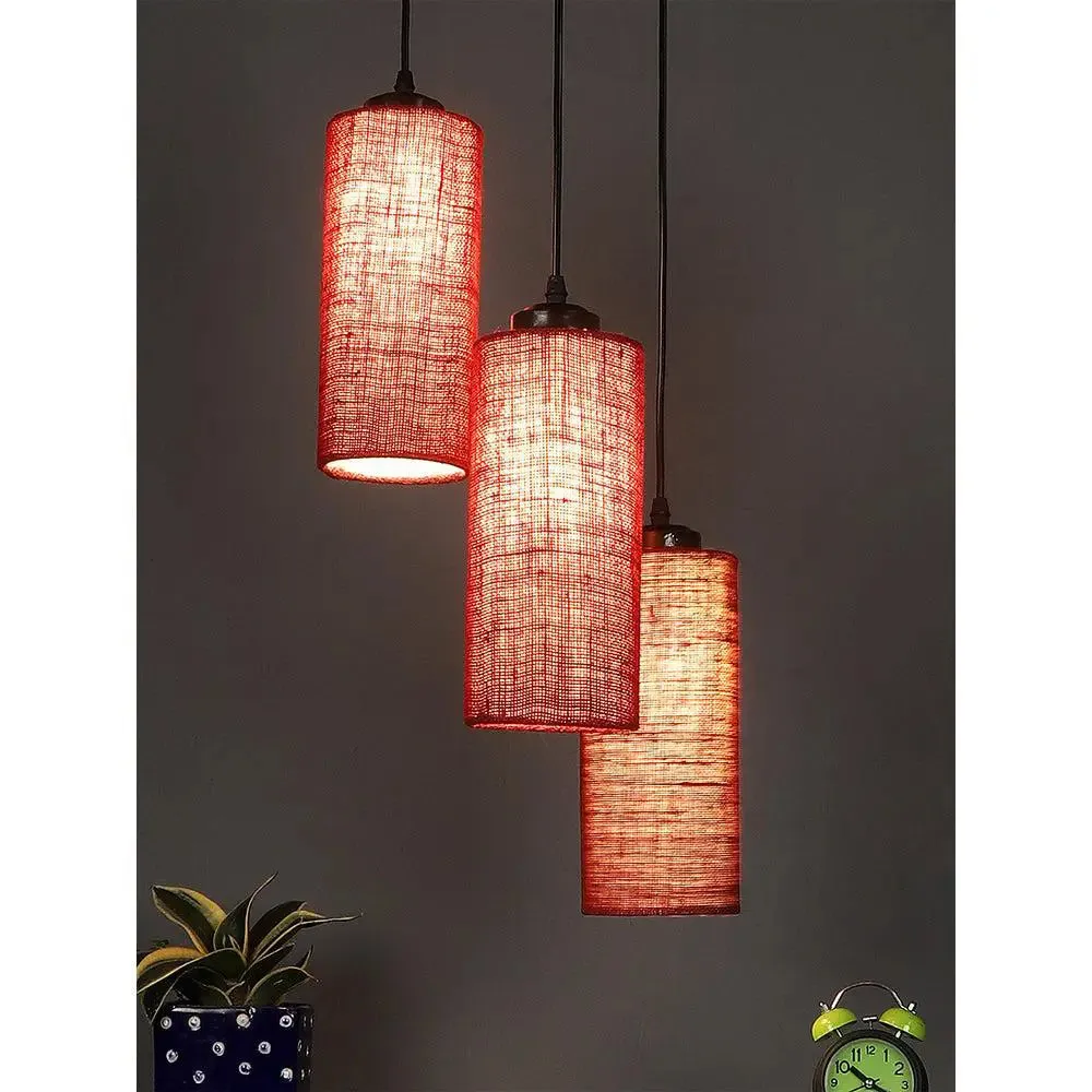 Maroon Jute Cylindrical Cluster Hanging Lamp