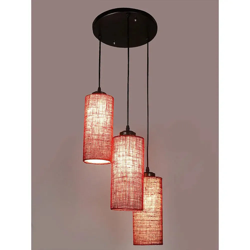 Maroon Jute Cylindrical Cluster Hanging Lamp