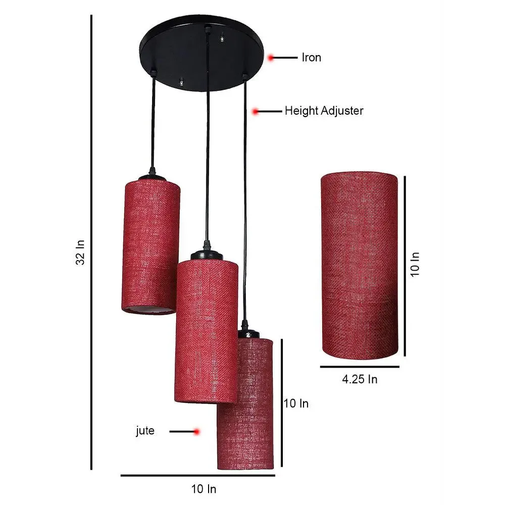 Maroon Jute Cylindrical Cluster Hanging Lamp