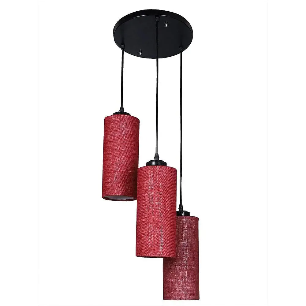 Maroon Jute Cylindrical Cluster Hanging Lamp