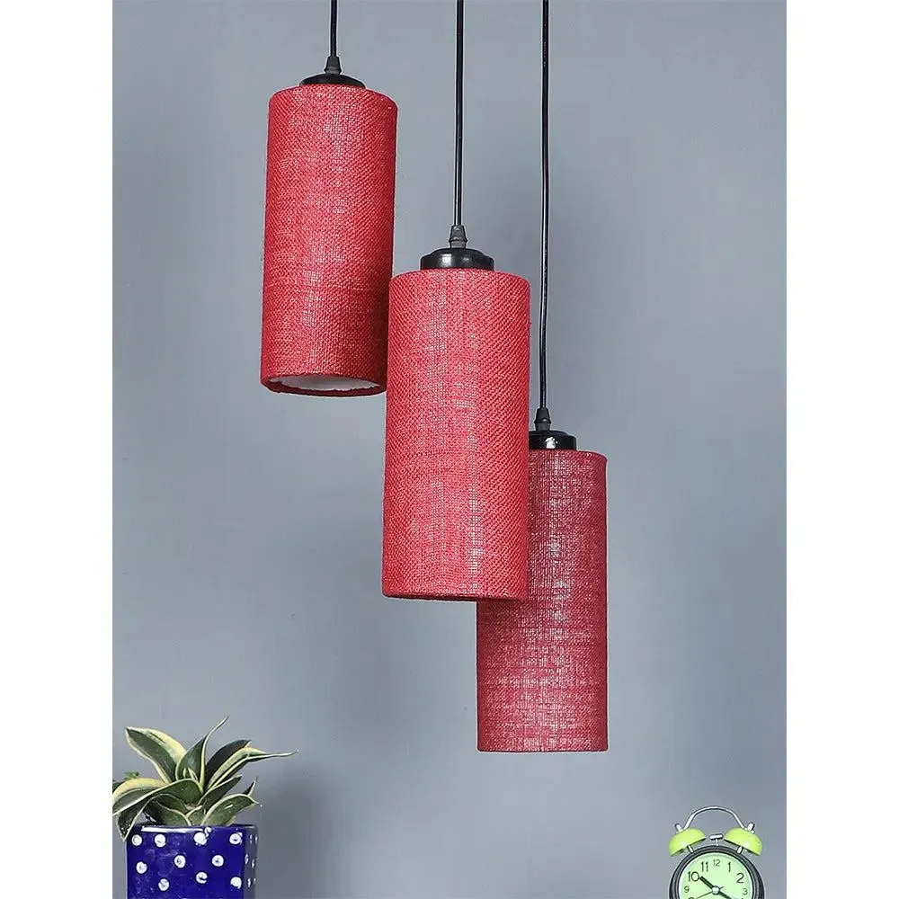 Maroon Jute Cylindrical Cluster Hanging Lamp