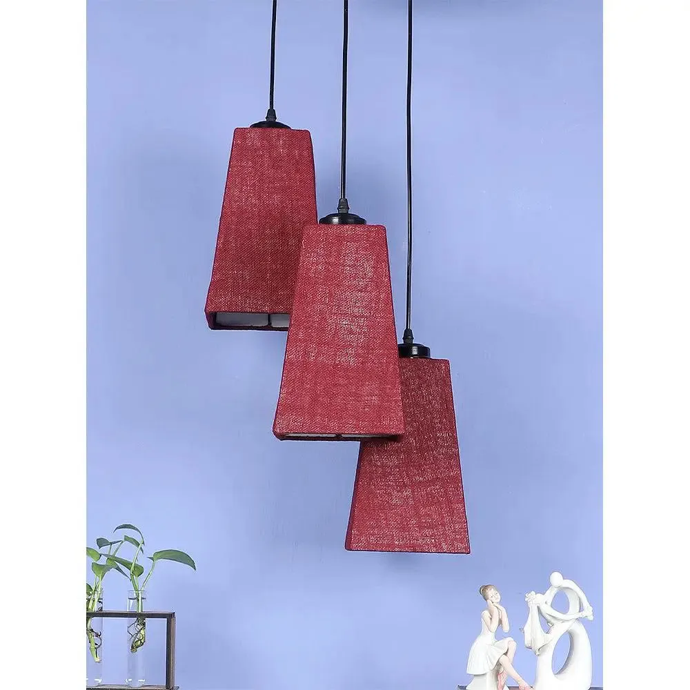 Maroon Jute Pyramid Cluster Hanging Lamp