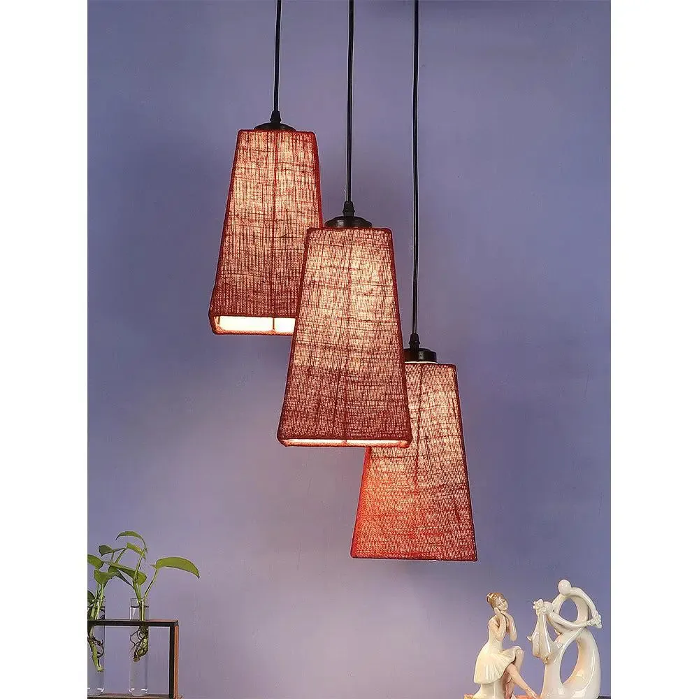 Maroon Jute Pyramid Cluster Hanging Lamp
