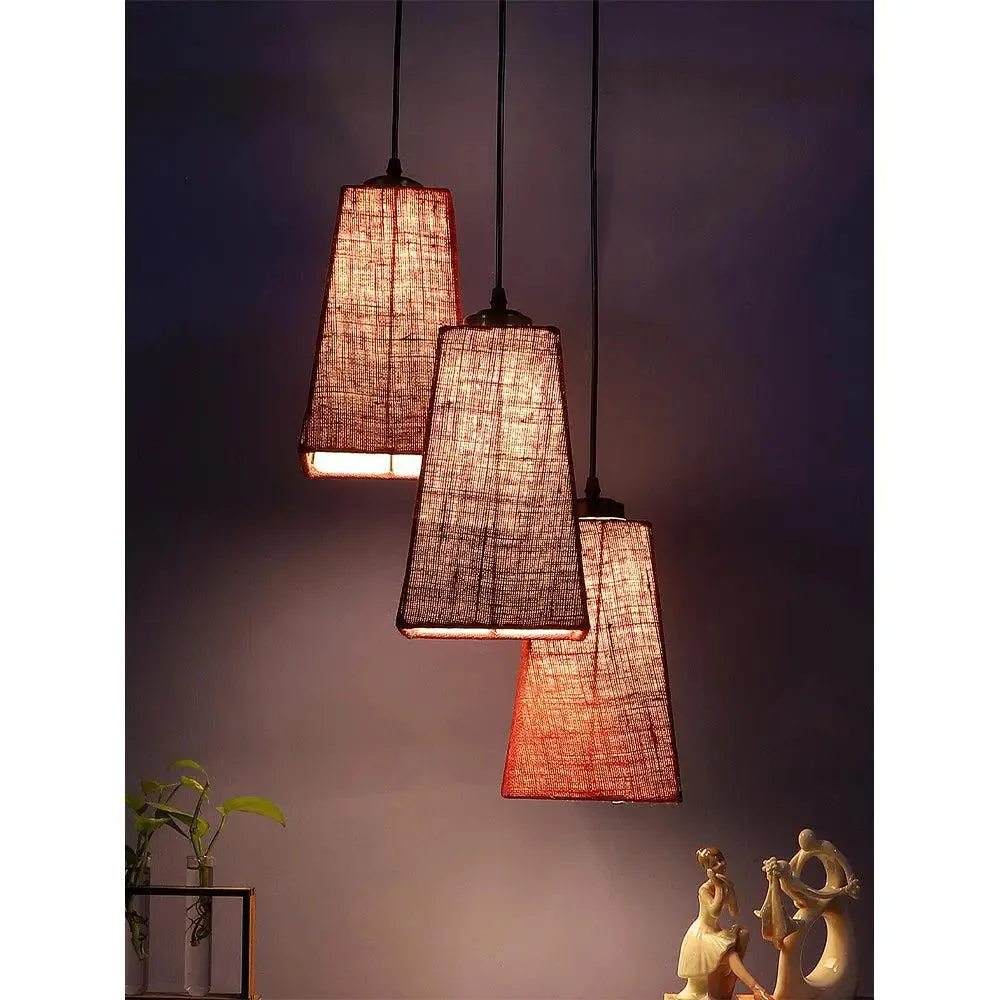 Maroon Jute Pyramid Cluster Hanging Lamp