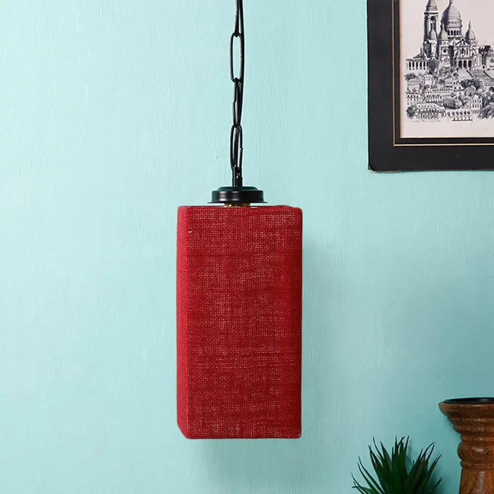Maroon Jute Square Hanging Lamp