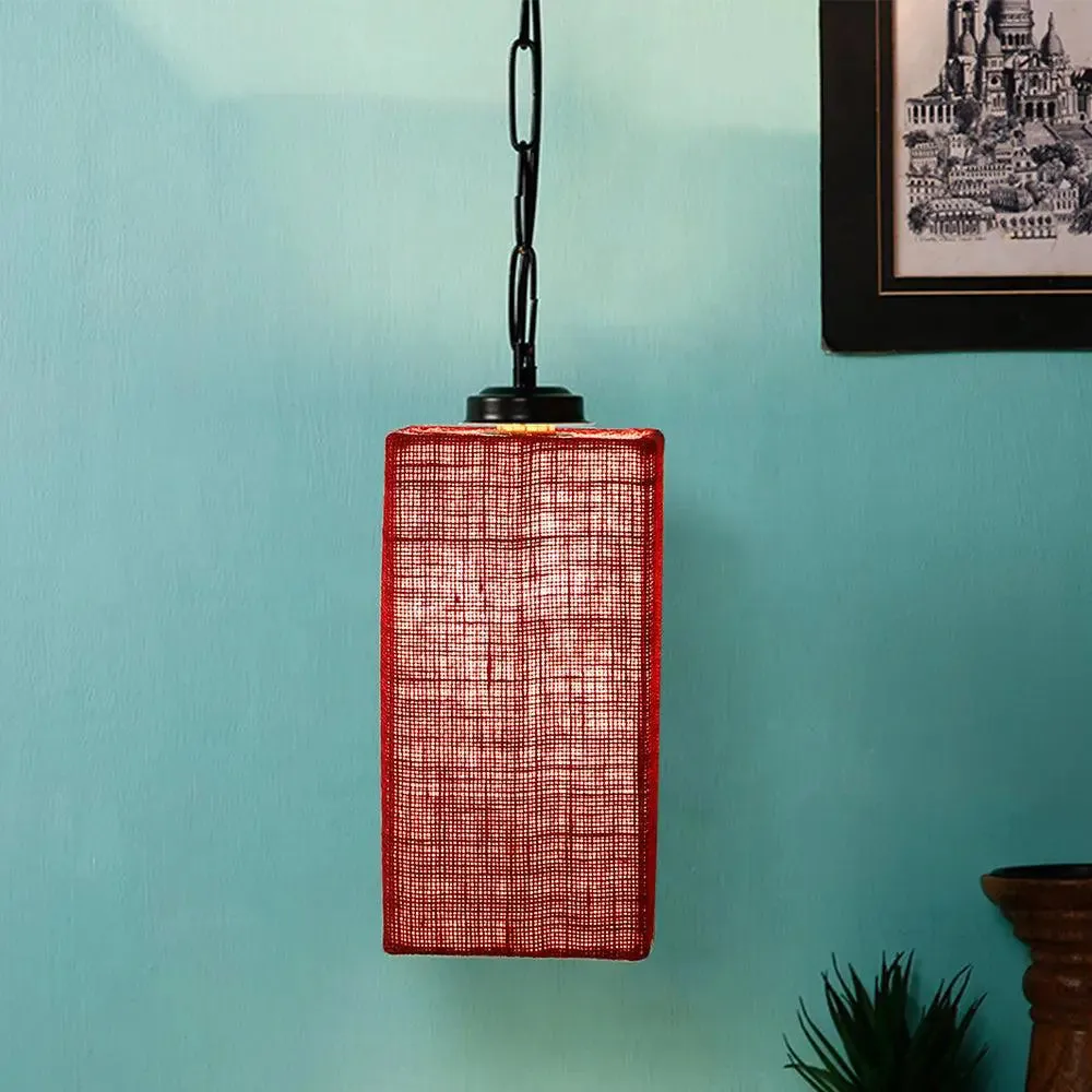 Maroon Jute Square Hanging Lamp