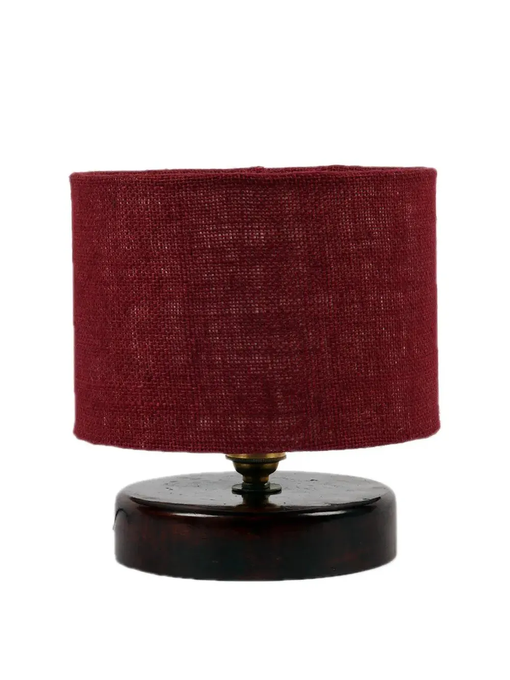 Maroon Jute Table Lamp with Brown Wood Base