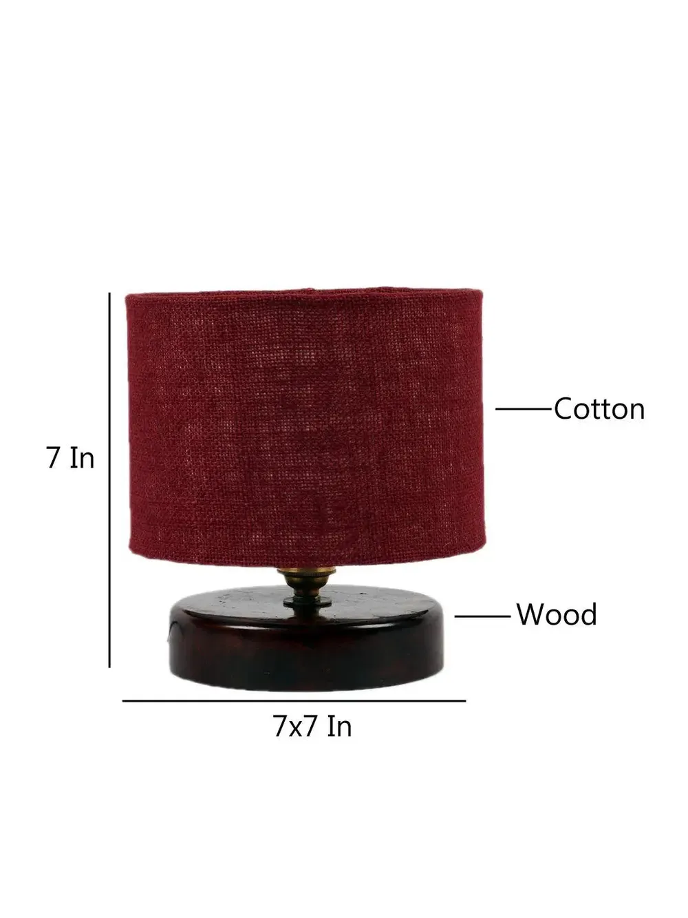 Maroon Jute Table Lamp with Brown Wood Base