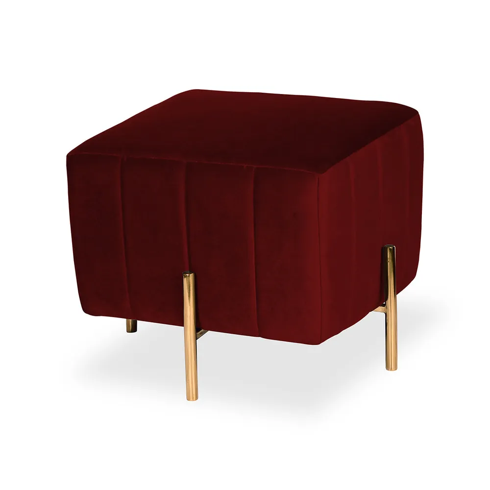 Maroon Square Ottoman / Pouffe With Golden Legs