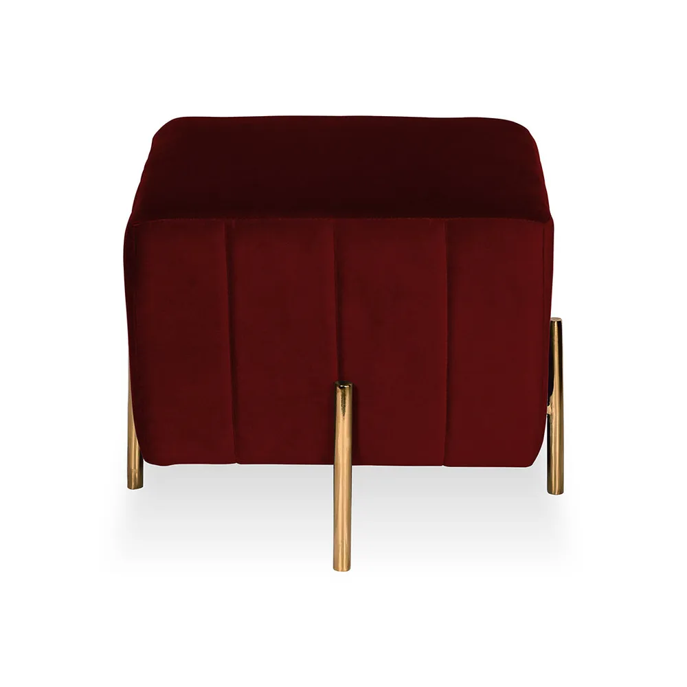 Maroon Square Ottoman / Pouffe With Golden Legs