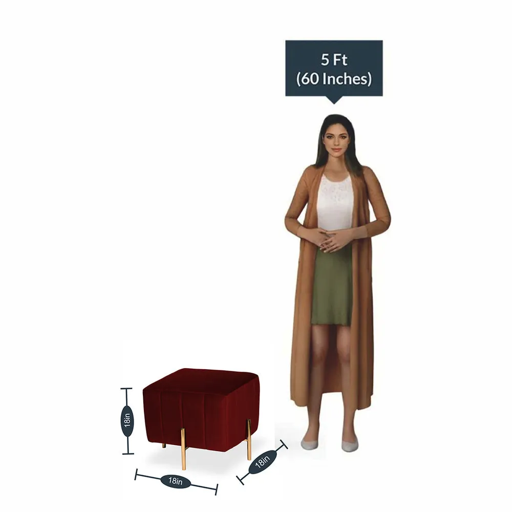 Maroon Square Ottoman / Pouffe With Golden Legs