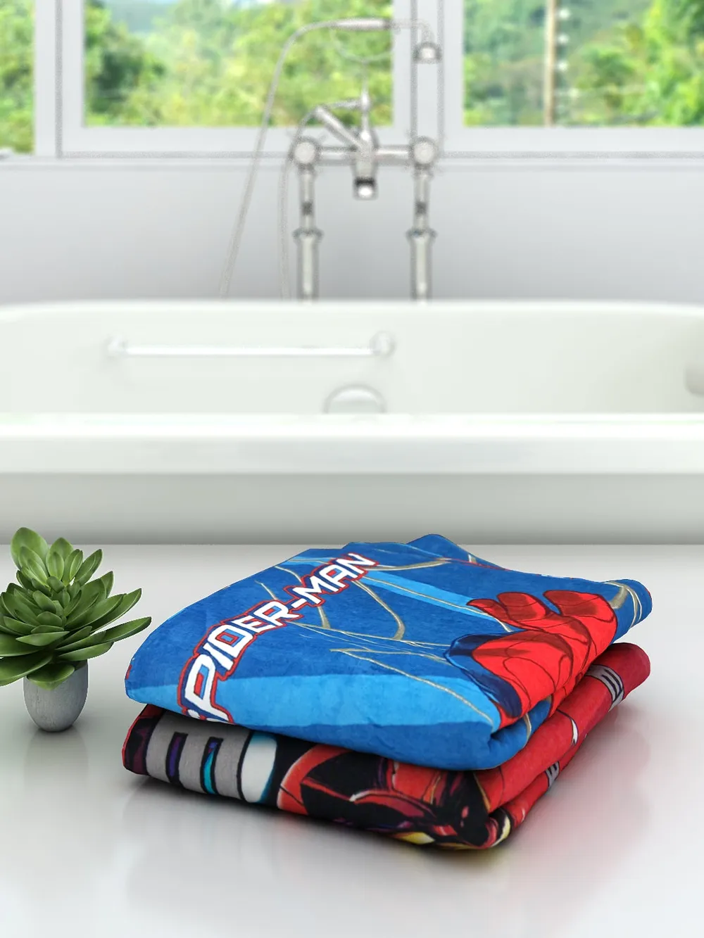 Marvel Avengers & Blue Spiderman Kids Bath Towels Set Of 2