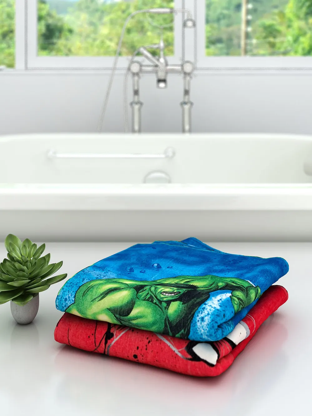 Marvel I Am Amazing Spiderman & The Hulk Kids Bath Towels Set Of 2