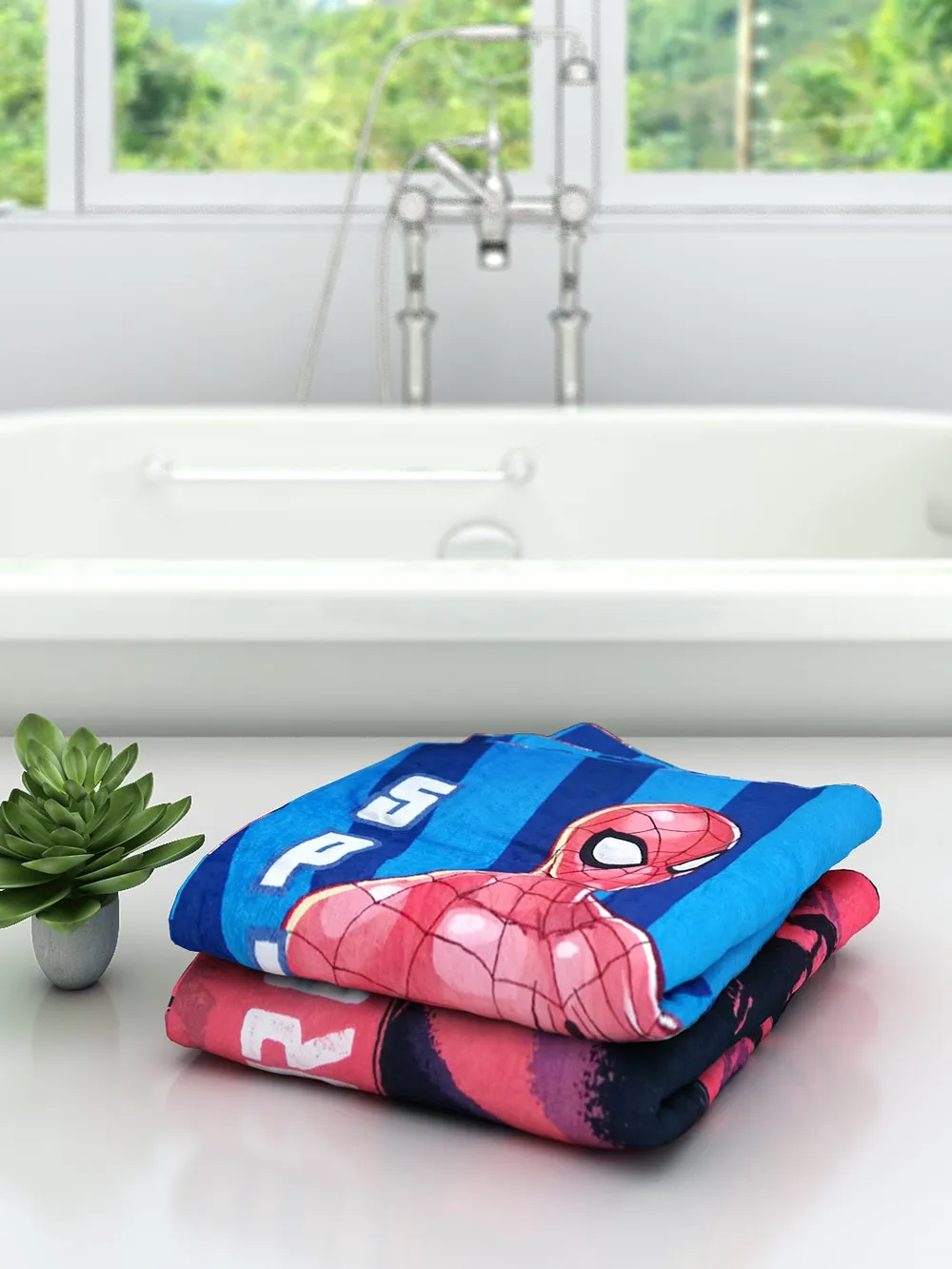 Marvel Iron Man & Spiderman Kids Bath Towel Set Of 2