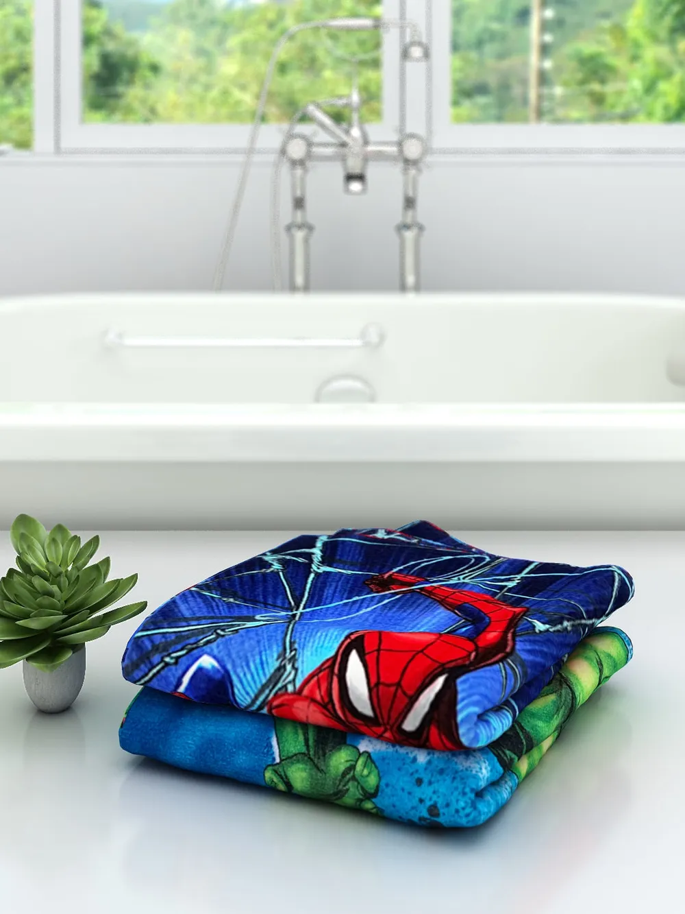 Marvel The Hulk & Spiderman Kids Bath Towels Set Of 2