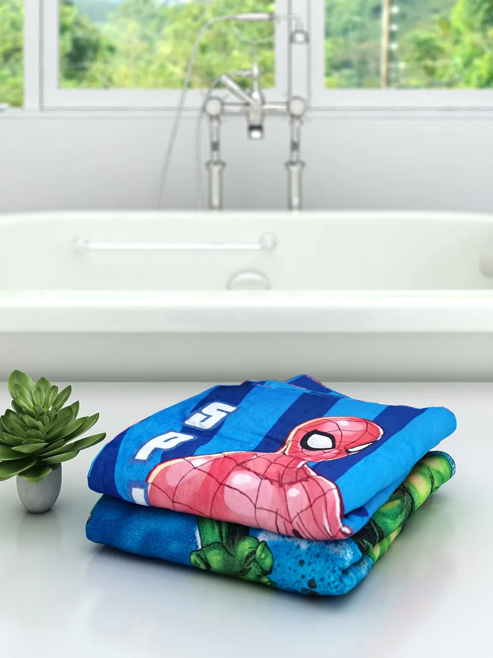 Marvel The Hulk & Spiderman Kids Bath Towels Set Of 2