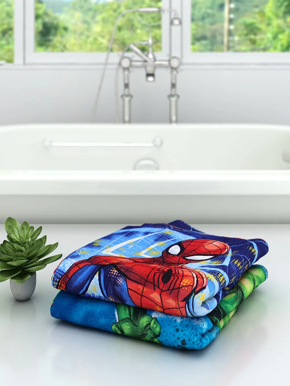 Marvel The Hulk & Spiderman Kids Bath Towels Set Of 2