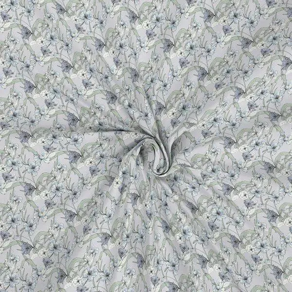 Maspar 100% Cotton Aqua Fitted Bedsheet with 2 Pillow Covers (200 TC)- Backyard Patio Valencia Floral Printed