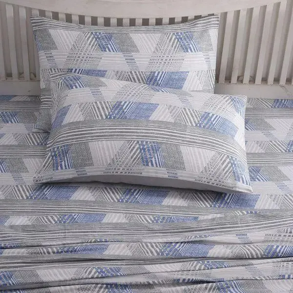 Maspar 100% Cotton Blue Bedsheet with 2 Pillow Covers (210 TC) - PBS Nomad Sculpt Maximus Printed