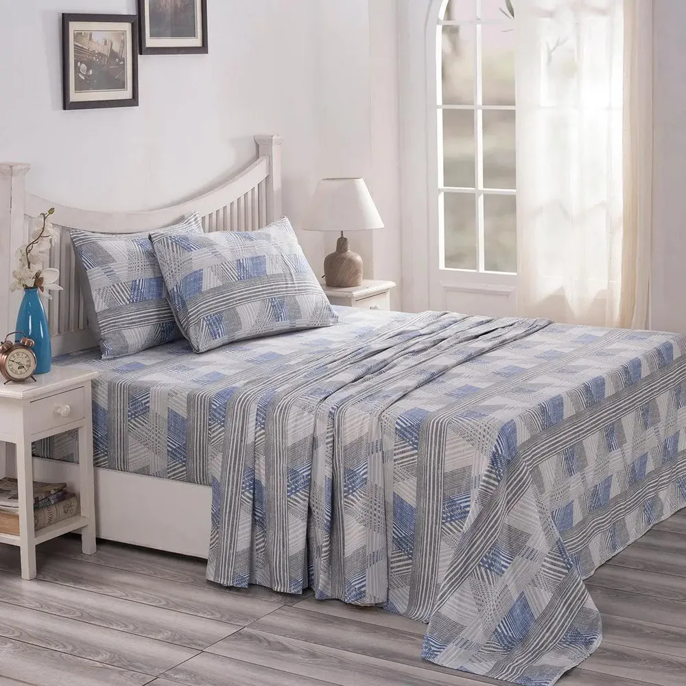 Maspar 100% Cotton Blue Bedsheet with 2 Pillow Covers (210 TC) - PBS Nomad Sculpt Maximus Printed
