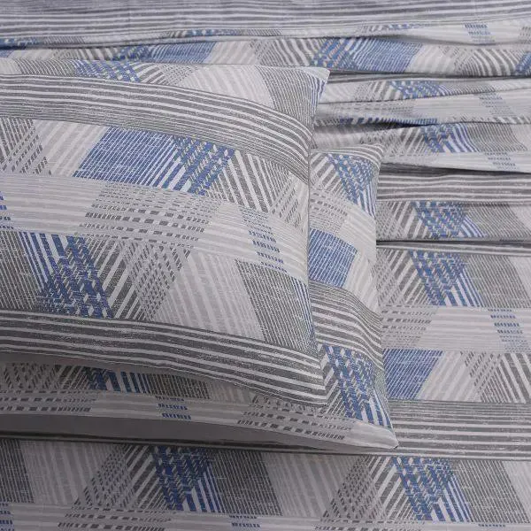 Maspar 100% Cotton Blue Bedsheet with 2 Pillow Covers (210 TC) - PBS Nomad Sculpt Maximus Printed