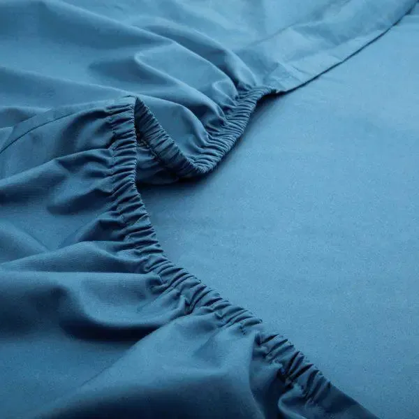 Maspar 100% Cotton Blue Crisp Double Fitted Bedsheet with 2 Pillow Covers (200 TC)- Slumber Plain Easy Care Percale