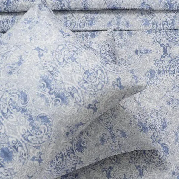 Maspar 100% Cotton Blue King Size Bedsheet with 2 Pillow Covers- PBS Refined Retro Baroque