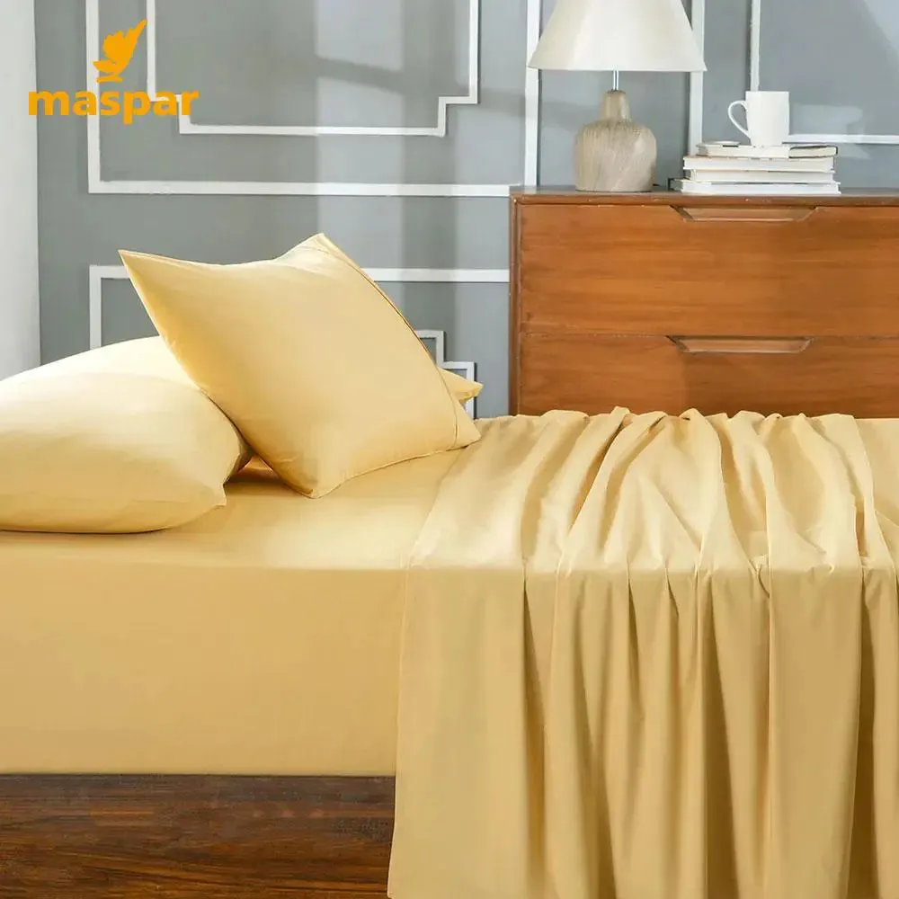 Maspar 100% Cotton Honey Yellow Crisp Bedsheet with 2 Pillow Covers (200 TC) -Slumber Plain Easy Care Percale