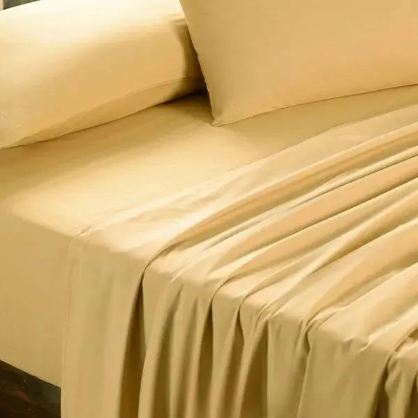 Maspar 100% Cotton Honey Yellow Crisp Bedsheet with 2 Pillow Covers (200 TC) -Slumber Plain Easy Care Percale
