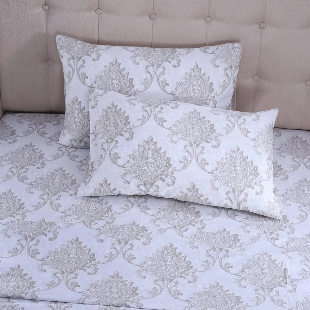 Maspar 100% Cotton Neutral King Size Bedsheet with 2 Pillow Covers (210 TC) - PBS Nomad Scuplt Pietra Printed