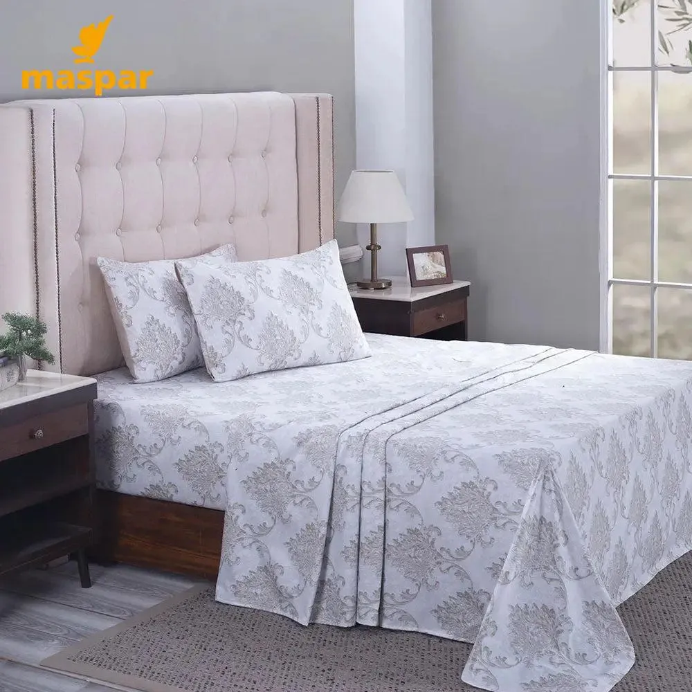 Maspar 100% Cotton Neutral King Size Bedsheet with 2 Pillow Covers (210 TC) - PBS Nomad Scuplt Pietra Printed