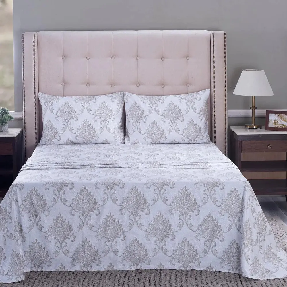 Maspar 100% Cotton Neutral King Size Bedsheet with 2 Pillow Covers (210 TC) - PBS Nomad Scuplt Pietra Printed