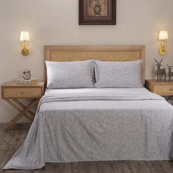 Maspar 100% Cotton Neutral Printed King Size Bedsheet with 2 Pillow Covers (400 TC)-Exotic Heritage Leafy Swirl