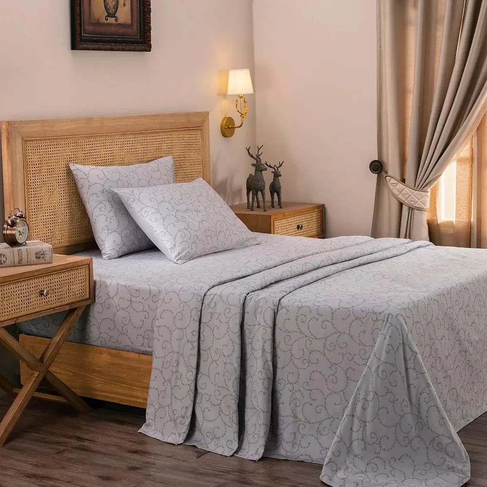 Maspar 100% Cotton Neutral Printed King Size Bedsheet with 2 Pillow Covers (400 TC)-Exotic Heritage Leafy Swirl