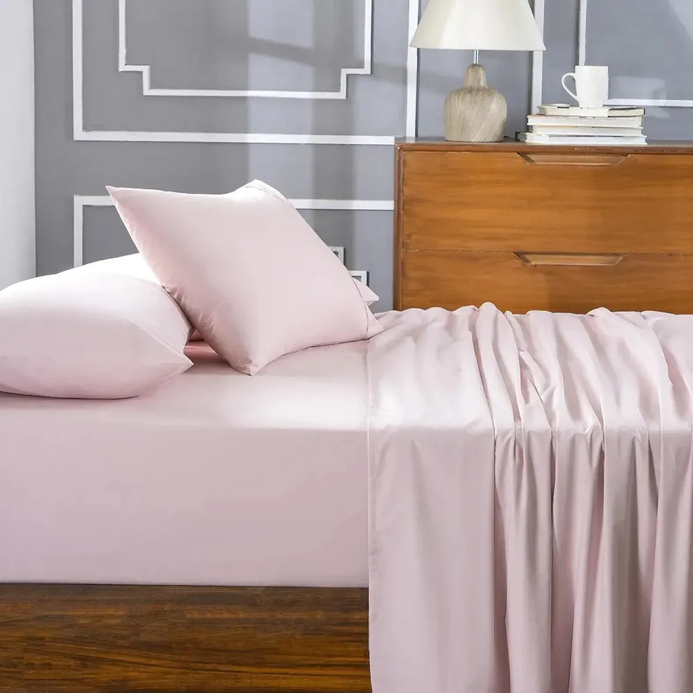 Maspar 100% Cotton Pink Crisp Bedsheet with 2 Pillow Covers (200 TC)-Slumber Plain Easy Care Percale