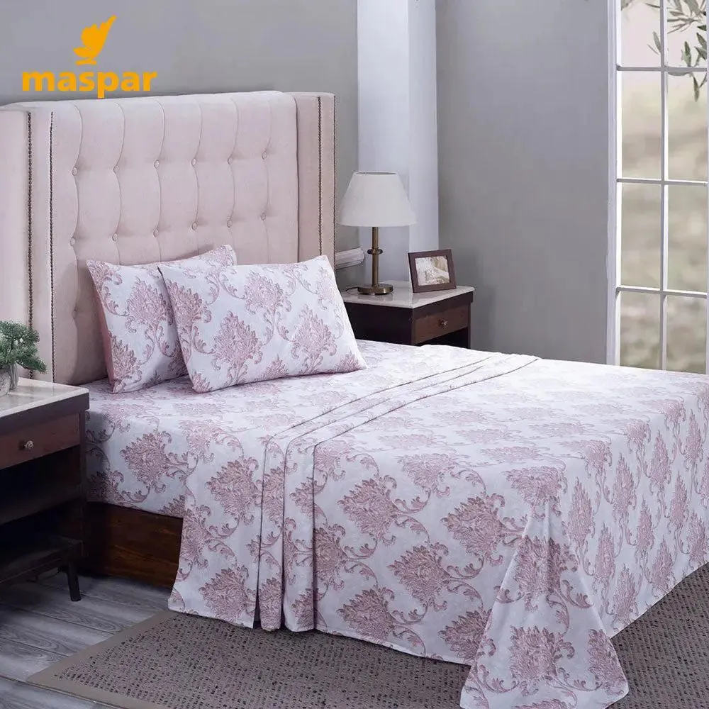 Maspar 100% Cotton Pink King Size Bedsheet with 2 Pillow Covers (210 TC) - PBS Nomad Scuplt Pietra Printed