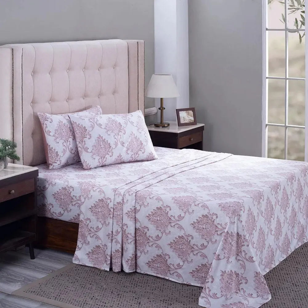 Maspar 100% Cotton Pink King Size Bedsheet with 2 Pillow Covers (210 TC) - PBS Nomad Scuplt Pietra Printed