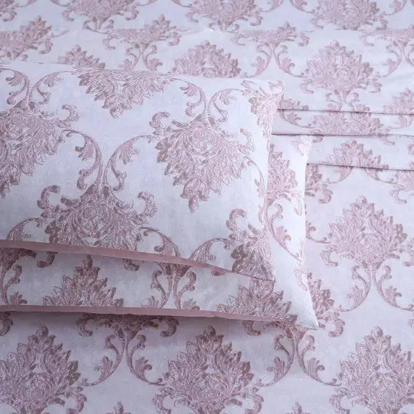 Maspar 100% Cotton Pink King Size Bedsheet with 2 Pillow Covers (210 TC) - PBS Nomad Scuplt Pietra Printed