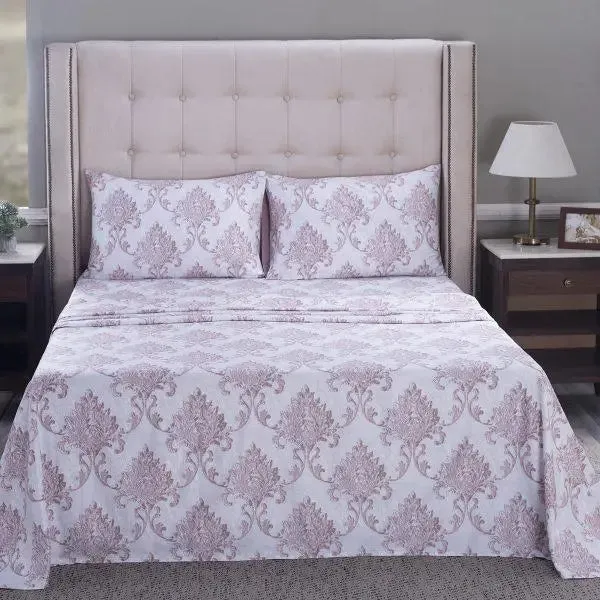 Maspar 100% Cotton Pink King Size Bedsheet with 2 Pillow Covers (210 TC) - PBS Nomad Scuplt Pietra Printed