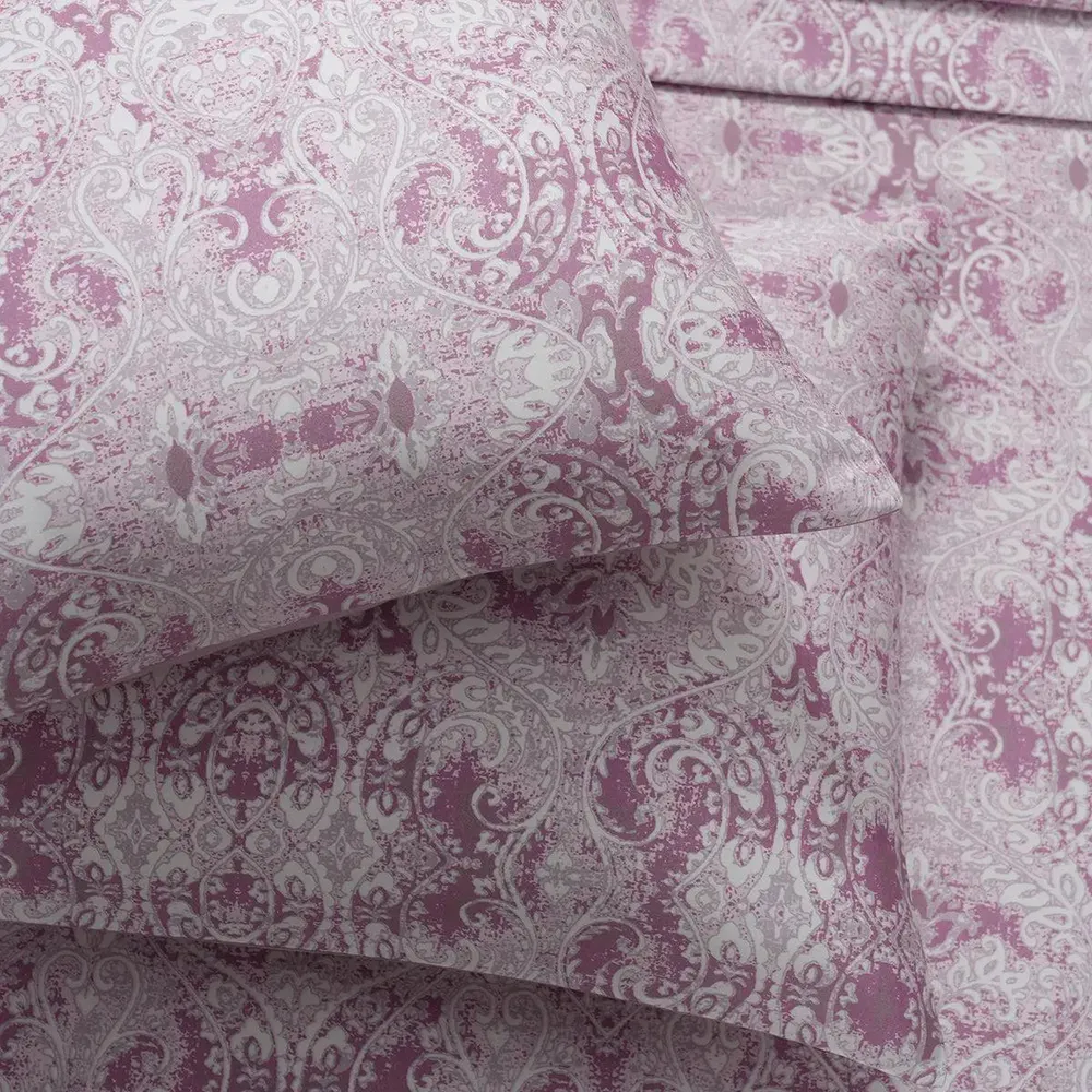 Maspar 100% Cotton Red King Size Bedsheet with 2 Pillow Covers- PBS Refined Retro Baroque